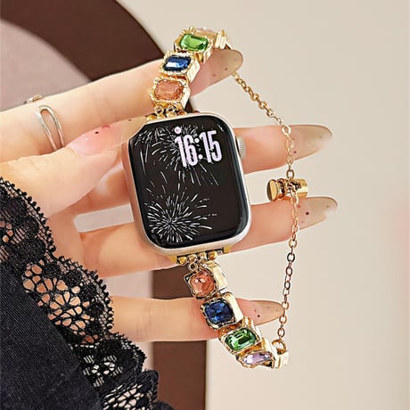 高級感宝石 AppleWatchバンド おしゃれ アップルウォッチバンド Series10/9 Ultra series8 7 6 5 4  3 2 SE SE2 艶感 可愛い[M5502]