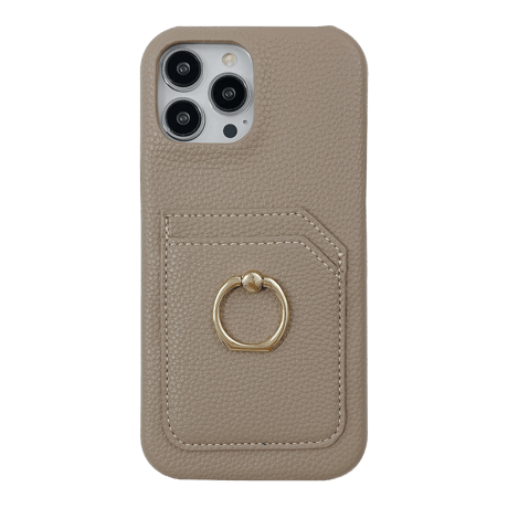 カード入れ2個 アイフォン14pro/14plusカバー リング付き iPhone13mini/12/11proケース レザー製 ハードケース  シンプル 実用 [M2545]