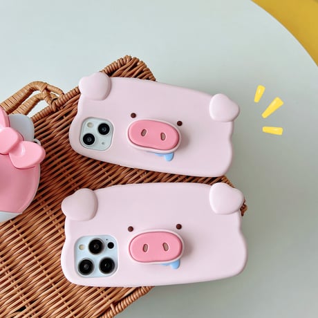 ブタ iphone14/13ケース 鼻スタンド  アイフォン12pro/11ケース  かわいい 高品質シリコン製 頑丈 ギフトにおすす[M3046]