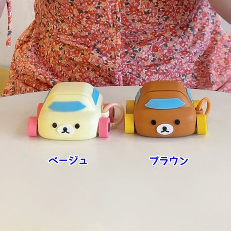 ギフトにおすすめ Airpods4ケース 熊ちゃん 車デザイン Airpodspro2カバー Airpods3/2 タイヤあり リング付 可愛い[M5544]