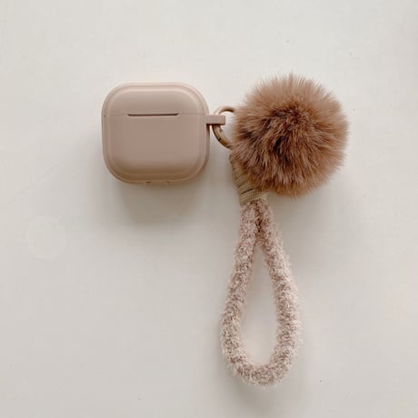 ベージュ/ブラウン AirpodsPro3ケース 可愛いストラップ付 Airpods4カバー Airpods3/2 充電口カバー付 ふわふわ 可愛い[M5769]