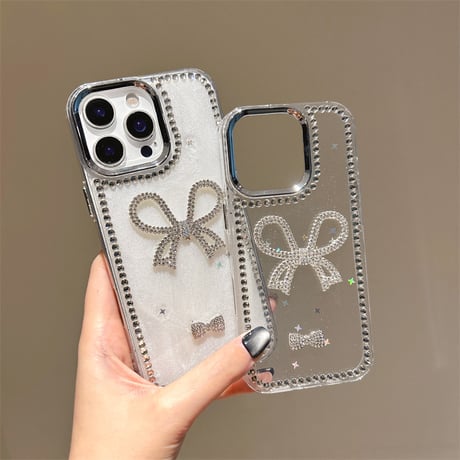 ジュエリーリボン アイフォン16/16proケース パールストラップ iPhone15pro/14/13proカバー  可愛い 高級感[M5298]