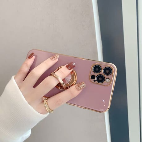 パンカーリング付 iphone13/12proケース ツヤ感ある金色枠 iphoneXS/SE2カバー  耐久性耐衝撃頑丈なソフトケース 落下防止 スタンド機能付きM320