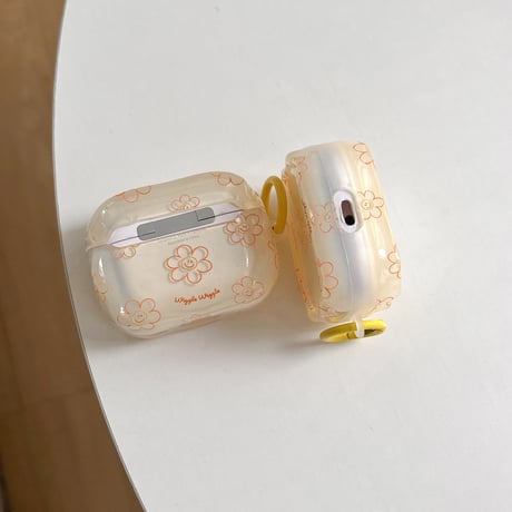 韓国風 Airpods4ケース 笑顔花 AirpodsPro2ケース airpods3/2カバー  かわいい リング付 淡色系 [M5328]