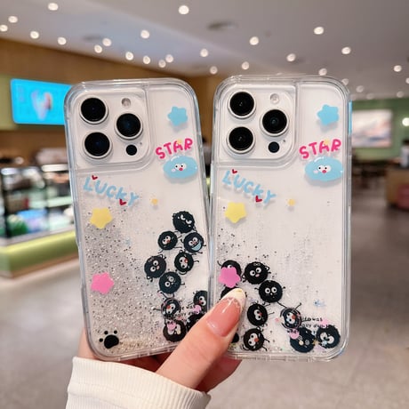 動くモンスター iPhone16pro/16ケース  液体ラメ入り iPhone15pro/14/13pro/12カバー 大人可愛い プレゼントにおすすめ[M5274]