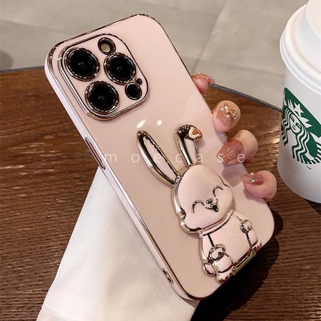 ウサギリングスタンド iphone14/15proケース  メッキ アイフォン13mini/12proカバー お洒落 多機能 便利ファッション[M2682]