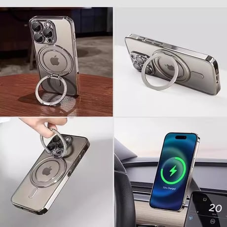 Magsafeリングスタンド一体 iPhone16Pro/16ProMaxケース 高品質高機能 iPhone15Pro/14/13ケース 飽きないデザイン メッキ レンズ保護 [M4773]