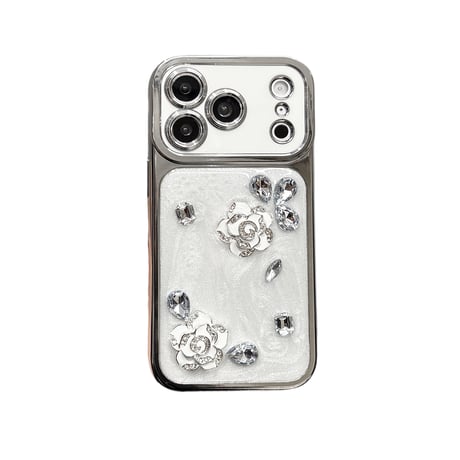 花 ダイヤ iPhone17Pro 17ケース カメラカバー付 iPhone17Promax/16Pro/15ケース メッキ おしゃれ[M6122]
