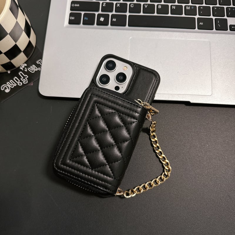 カード/小物入れ付 iPhone15/15プロケース ショルダーチェーン付