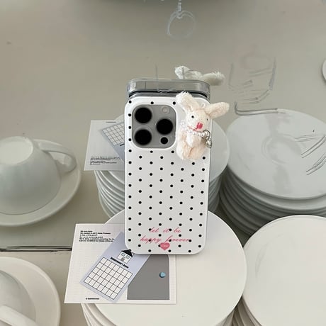 ウサギぬいぐるみ iPhone17Air/16Proケース 水色模様 iPhone15Pro/14カバー 大人かわいい ギフトにおすすめ[M5543]