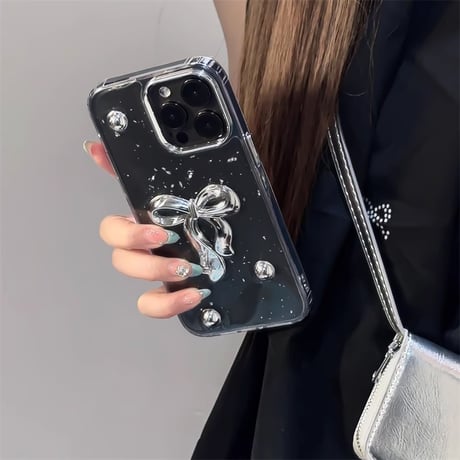 高級感リボン iPhone15/15proカバー 女子力高いiPhone14Pro/13promax/12ケース かわいい 綺麗[M4455]