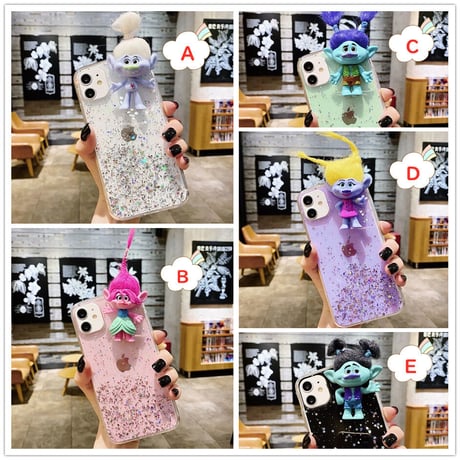 トロールズ人形 アイフォン13/12/11ケース  ラメ入り可愛いiphonexs/se2/8カバー 個性面白いおもちゃ ソフトクリアケース  ギフトM326