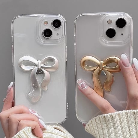 リボン 透明iPhone15/15proケース 可愛い iphone14/13/12proカバー 女子力アップ 可愛い 使いやすい[M3971]