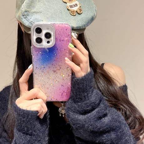 春におすすめ iPhone16pro/16ケース キラキララメ ジュエリー iPhone15Pro/13/14カバー グラデーションカラー 可愛い [M5091]