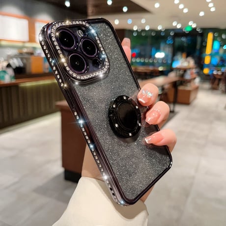 ジュエリー リング付きアイフォン14プロカバー ラメ入りシール付 iphone13pro/12/11proケース キラキラ オシャレ 実用 ガールズに超人気 [M2577]