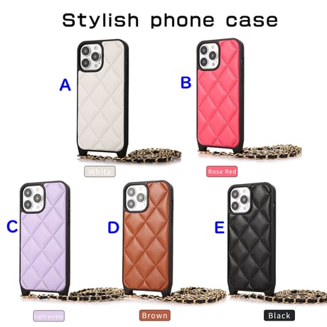 ショルダーストラップ付 iPhone15/14proケース キルティングデザインアイフォン13/12proカバー 上品 5色 [M3500]