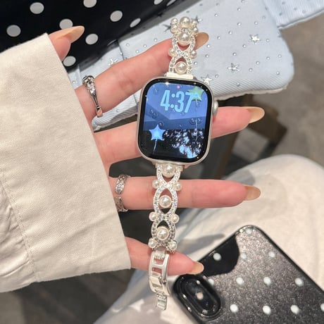 パール  AppleWatchバンド エレガント AppleWatchベルト Series 11/10/9/8 SE3/2  Ultra3/2/1 高級感高品質  美しい[M6239]