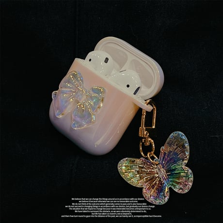 リボン 蝶 AirPodsPro2ケース グラデーション カラー キラキラ  airpods3/2カバー 光る  お揃い ギフトにおすすめ[M2548]