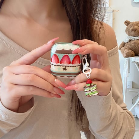 イチゴケーキ Airpods Pro3ケース ケーキキーホルダー付 Airpods 4/3カバー  AirpodsPro2/1  美味しそう 可愛すぎ [M6272]