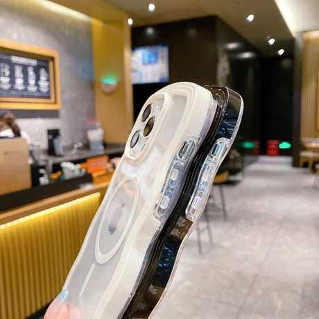 MagSafe ウェーブ型iPhone15/15Proケース うねうね 落下防止 クリアiPhone14/13proカバー 頑丈 [M3540]