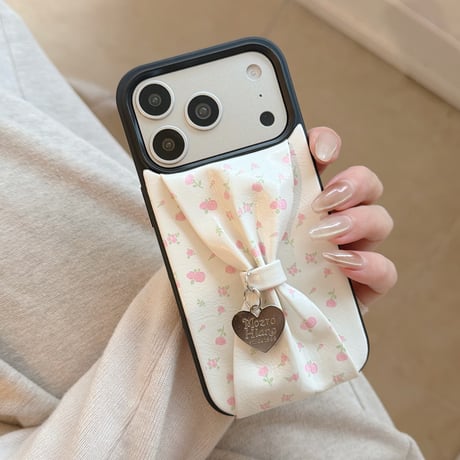 リボンベルト iPhone17Pro/17ケース 花柄 皮っぽ iPhone16Pro/15/14ケース 淡色系 ガーリーファッション人気品[M6085]