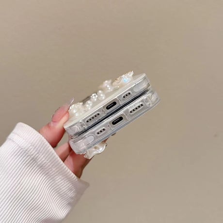花パール iPhone15/15proケース  キラキラ シェル風 iphone14/13/12proカバー 綺麗 女子力アップ [M4039]