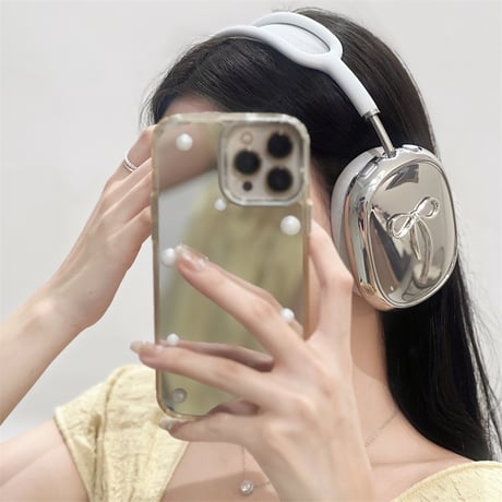 リボン AirPodsMaxケース 艶あり メッキ エアーポッズ マックス専用カバー シック 可愛い ギフトにおすすめ[M4552]