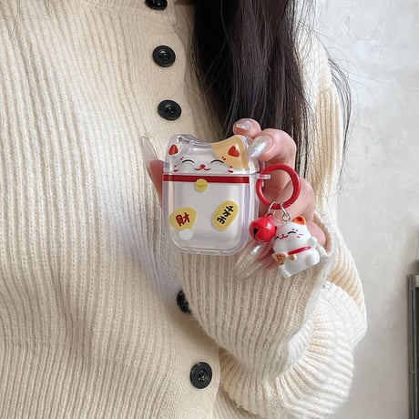 招き猫 AirPodsPro3ケース ギフトにおすすめ Airpods4/3ケース  AirpodsPro2/Pro1カバー  ネコちゃんキーホルダー 可愛い[M5979]