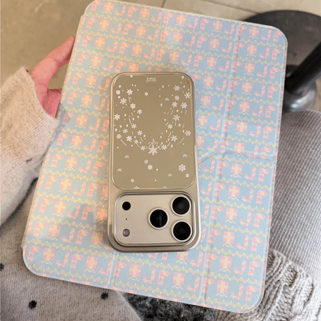 雪花 ミラー iPhone17Pro/17ケース メイク直し鏡 iPhone17ProMax/16Pro/15カバー オシャレ 丈夫 メッキ　艶感  [M5879]
