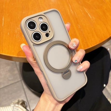 指紋防止 iPhone16Pro/16Promaxケース 360度回転スタンド MagSafe iPhone15pro/14proカバー 丈夫 デザートチタニウム[M4653]