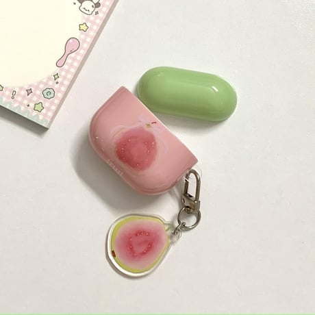 グアバ Airpods4ケース 果物 AirpodsPro2ケース airpods3/2カバー  かわいい キーチェーン付 艶感 [M5318]