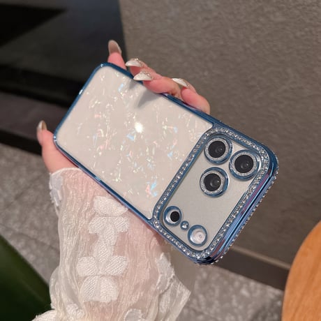 ジュエリーライン iPhone17Pro/17ケース シェル柄 iPhone16/15ProMax/14ケース ラグジュアリー感 キラキラ感 レンズ保護[M6252]
