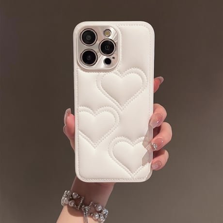 iPhone16/16plusケース  ハートキルティング iPhone15pro/14/13Proカバー エレガント カメラ保護[M4668]