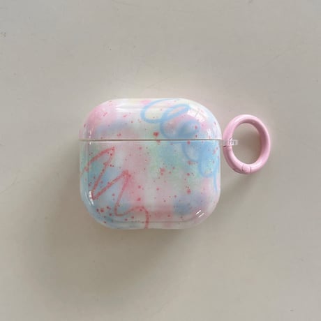 落書き Airpods第4世代ケース ピンク/ブルー Airpods3/Pro2ケース airpodsproカバー リング付 頑丈 シック[M5110]