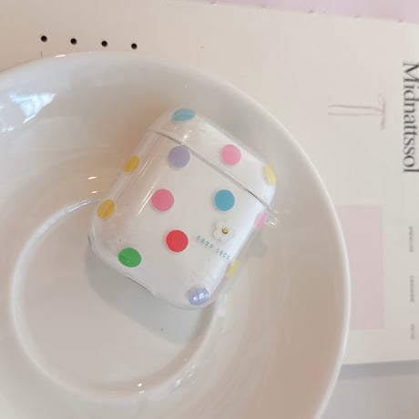 多彩水玉模様 Airpods Pro3ケース ハートリボンキーホルダ付き Airpods 4/3カバーケース AirpodsPro2/1 かわいい ギフトにおすすめ [M6401]