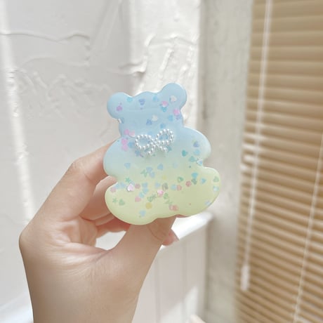グリッタークマちゃん スマホグリップ 可愛いデコポップソケット タンド機能付き おしゃれスマホソケット おしゃれ 綺麗M646