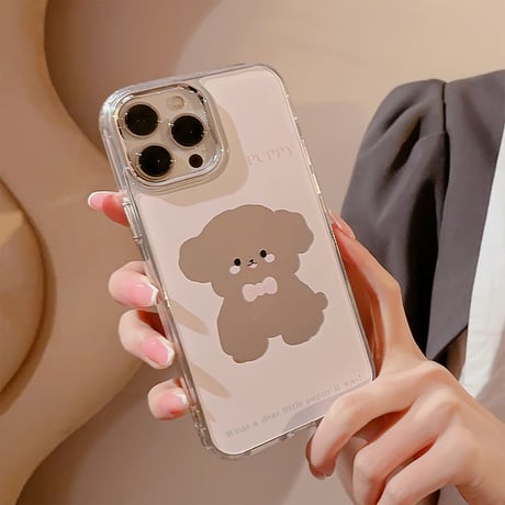 鏡 iPhone15/15Proケース 犬ちゃん ピンク iPhone14Pro/13/12カバー かわいい ト便利 ギフトにおすすめ [M3804]