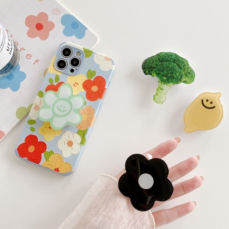 野菜ブロッコリー 花スマホグリップ  ケーキ 怪獣 ポップソケットスマホソケット  スタンド機能付き  落下防止 全機種対応 M671