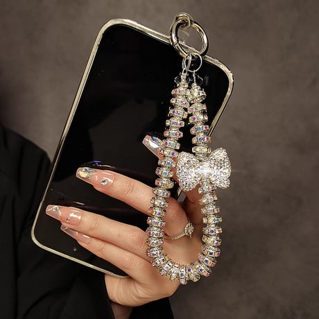 ジュエリーリボンストラップ キラキラ  スマホ用 高級感オシャレ シック 女子力アップ かわいい 取り付け外し簡単 [M4149]