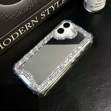 ダイヤデコ ミラー iPhone16/16Proケース 四隅耐衝撃 iPhone15Pro/14/13カバー キラキラ ガールズに大人気[M4805]
