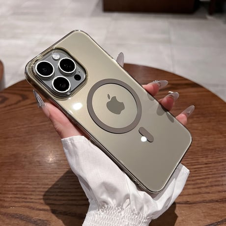 MagSafe対応 高透明 iPhone15pro/15promaxケース ナチュラルチタニウム iPhone14pro/13promax/12対応 黄ばまない薄型 [M4047]