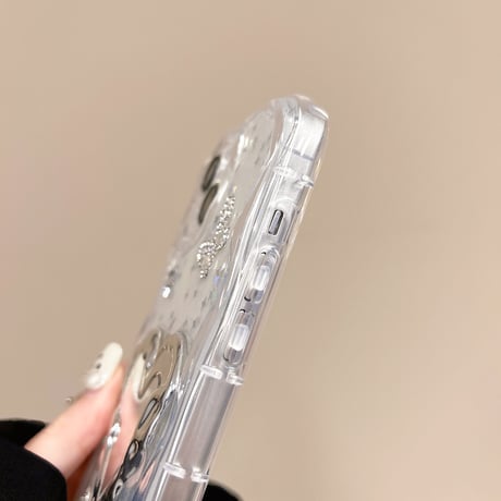 ハートミラー iPhone15/16proケース キラキラ蝶 アイフォン14/13pro/12ケース 女子力アップ うねうね[M4529]