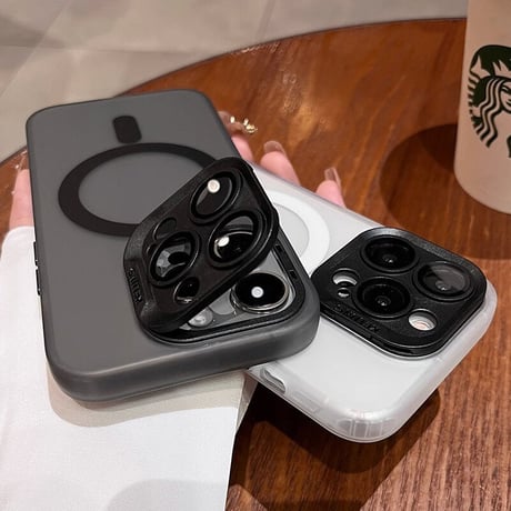 カメラカバースタンド一体型 iPhone15pro/15promaxケース MagSafe対応 指紋防止 iPhone14/13/12カバー シンプル風[M3612]