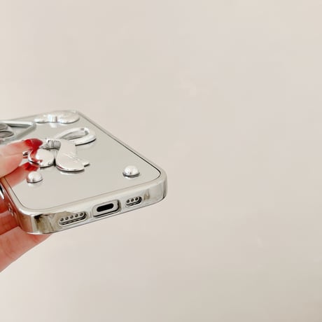 リボン ミラーiPhone16/16proカバー ストラップ付 iPhone15pro/14/13promaxケース かわいい メイク直し 女子力UP [M5088]