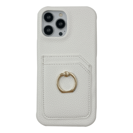 カード入れ2個 アイフォン14pro/14plusカバー リング付き iPhone13mini/12/11proケース レザー製 ハードケース  シンプル 実用 [M2545]