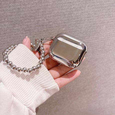 【Airpods4】メッキシルバーカラー airpods第3世代ケース 鏡面 ストラップ付 airpodsproカバー シンプル風ソフトケース 個性[M1500]
