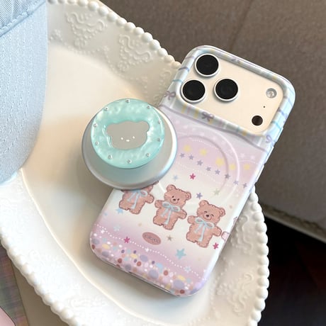 熊さんミラーグリップ iPhone17Pro/17ケース MagSafe対応 iPhone16Pro/15/14ケース グラデーションカラー 丈夫 [M6444]