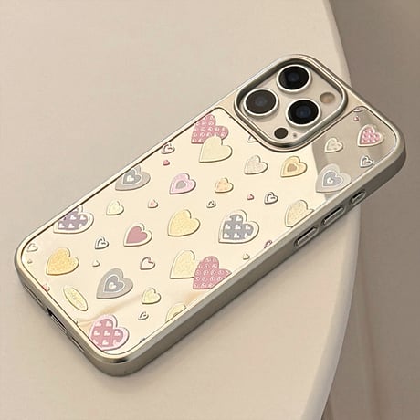 ハート柄ミラー アイフォン16/16proケース 女子力高い iPhone15promax/14pro/13promaxカバー 夏に人気 頑丈[M5446]