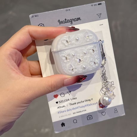 かわいい蝶々 Airpods 4ケース パールキーホルダー付 かわいい Airpods3/Pro2ケース airpodsproカバー 頑丈 ガーリーファッション[M5272]