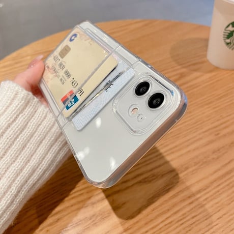 カード入れ2個 iphone15/14promaxケース  クリア iphone13/12/11カバー   シンプルコーデ 可愛い 交通カード/クレジットカードなど収納[M2193]
